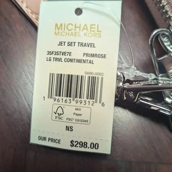 NWT Michael Kors Jet Set Travel Large Continental Wallet Embossed Primrose Pink - Picture 7 of 13